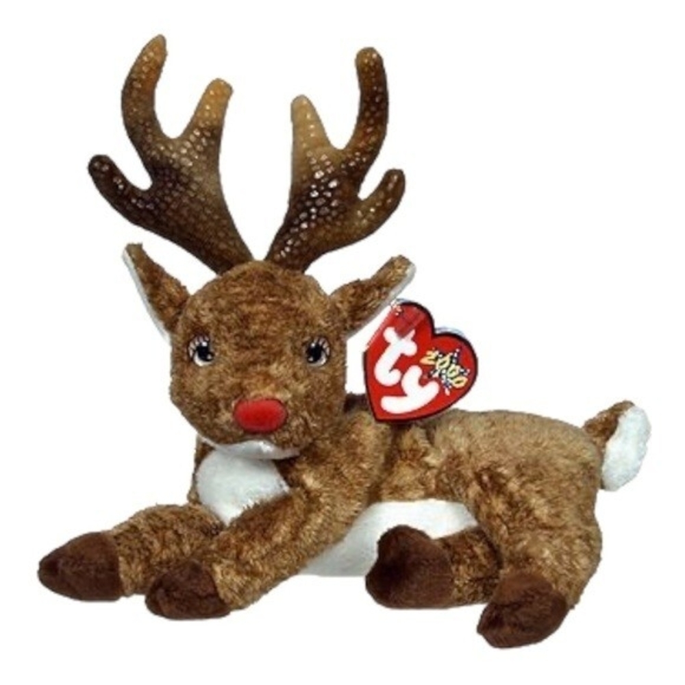 TY Beanie Baby 2000 Roxie Red Nose Reindeer 6.5" Christmas Collectible NWT